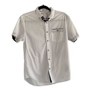 Denim & Flower Ricky Singh white polka dot button up Men’s Size Small